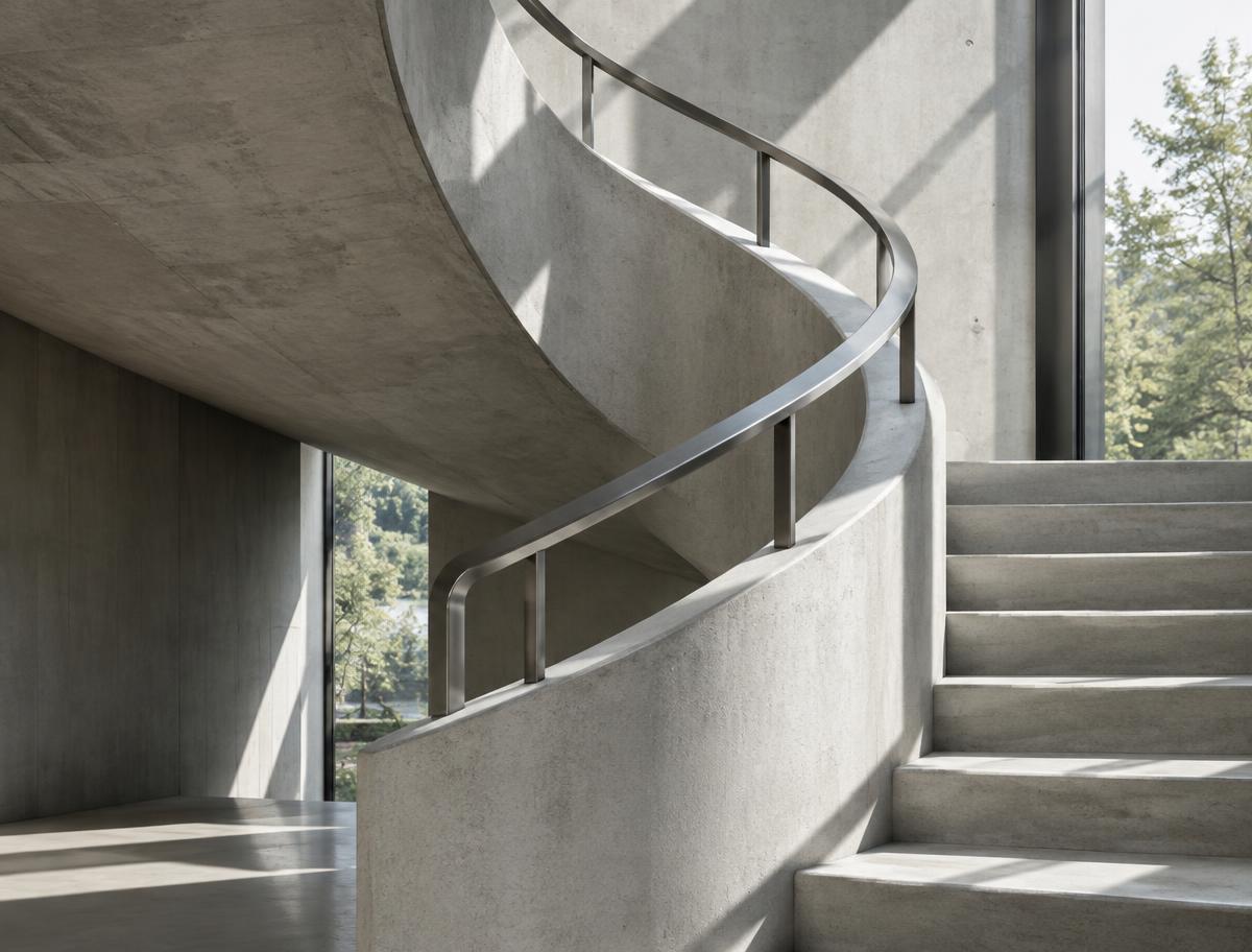 Sculptural Scandinavian staircase in natural light